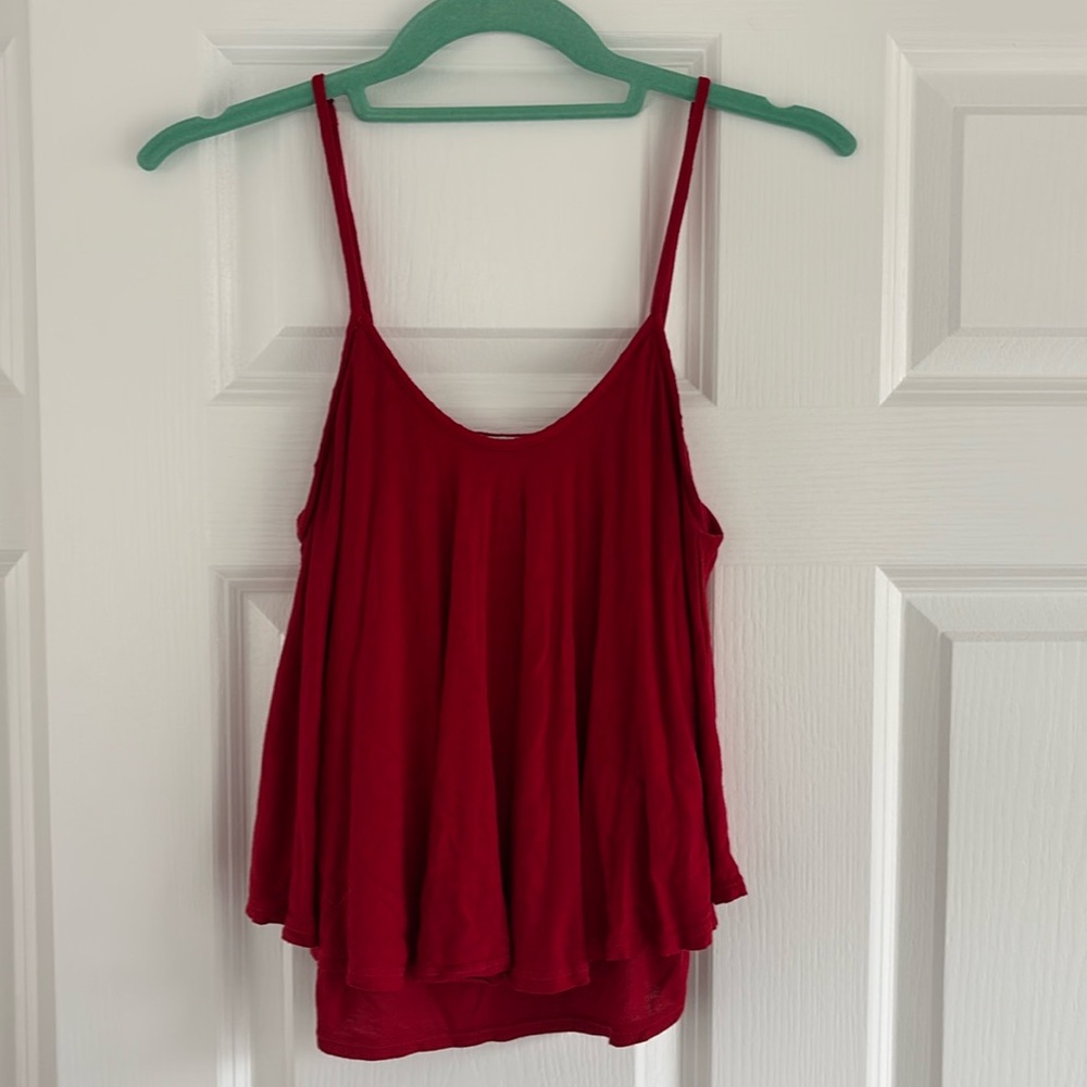 Odin & Ivy Women’s Red Strappy Flare Swing Spaghetti Strap Cami Blouse Top